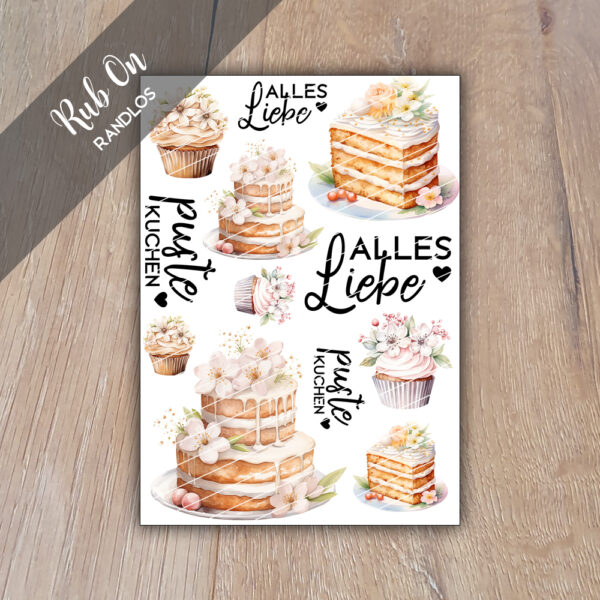 Rub-On Randlos Cake 01, DIN A6, Rubon, Rub Ons, Rubbelsticker, für Glas, Holz, Raysin u.v.m.