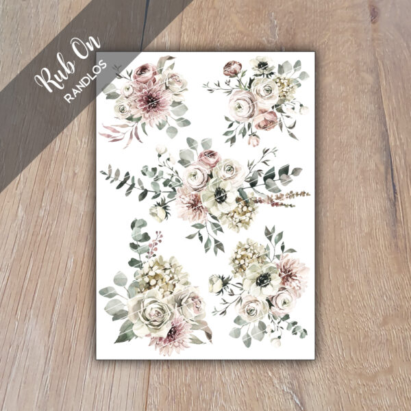 Rub-On Randlos White Bloom 01, DIN A6, Rubon, Rub Ons, Rubbelsticker, für Glas, Holz, Raysin u.v.m.