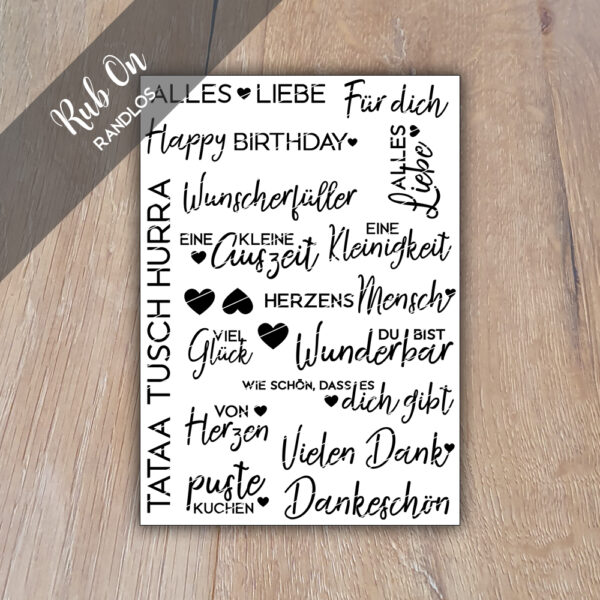 Rub-On Randlos Gute Wünsche 01, DIN A6, Rubon, Rub Ons, Rubbelsticker, für Glas, Holz, Raysin u.v.m.