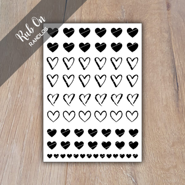 Rub-On Sticker Herzen 01, DIN A6, Randlos, Rub Ons, für Glas, Holz, Raysin u.v.m.