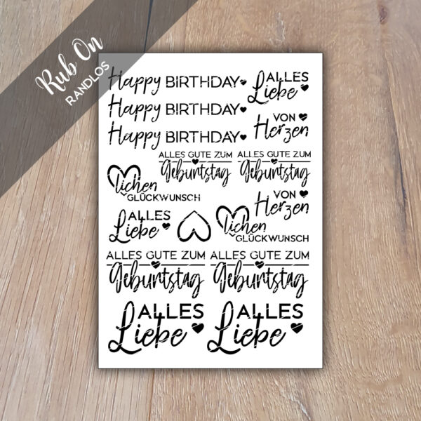 Rub-On Randlos Geburtstag 01, DIN A6, Rubon, Rub Ons, Rubbelsticker, für Glas, Holz, Raysin u.v.m.