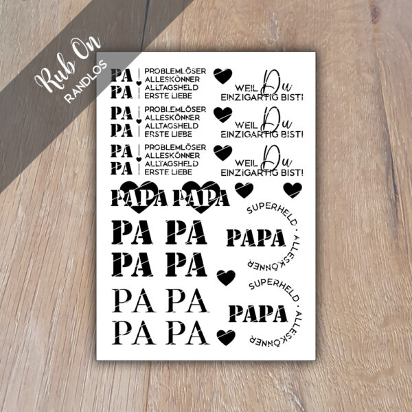 Rub-On Randlos Papa 01, DIN A6, Rubon, Rub Ons, Rubbelsticker, für Glas, Holz, Raysin u.v.m.
