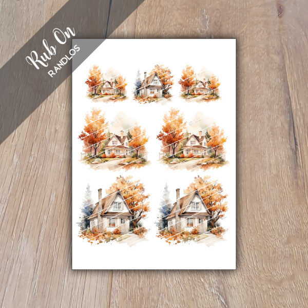 Rub-On Randlos Herbst Häuser, Rubon, Rub Ons, Rubbelsticker, für Glas, Holz, Raysin u.v.m.