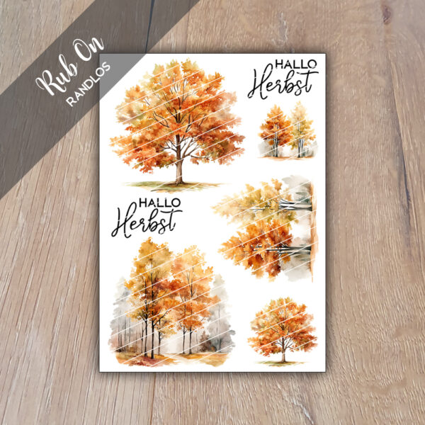 Rub-On Randlos Herbst Bäume, DIN A6, Rubon, Rub Ons, Rubbelsticker, für Glas, Holz, Raysin u.v.m.