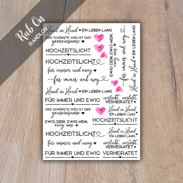 Rub-On Randlos Hochzeit 01, DIN A5, Rubon, Rub Ons, Rubbelsticker, für Glas, Holz, Raysin u.v.m.