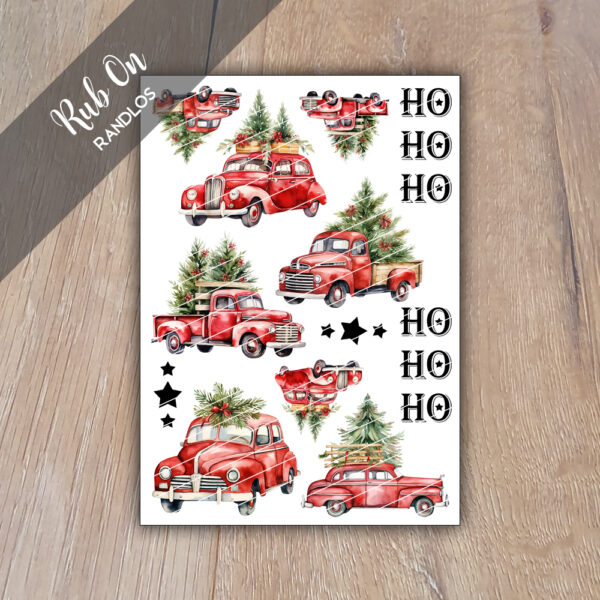 Rub-On Randlos XMAS Truck, DIN A6, Rubon, Rub Ons, Rubbelsticker, für Glas, Holz, Raysin u.v.m.
