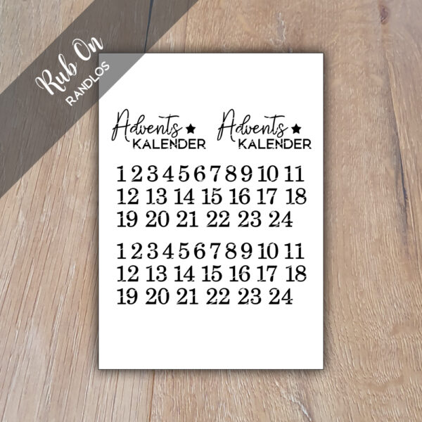 Rub-On Randlos Adventskalender 01, Rubon, Rub Ons, Rubbelsticker, für Glas, Holz, Raysin u.v.m.