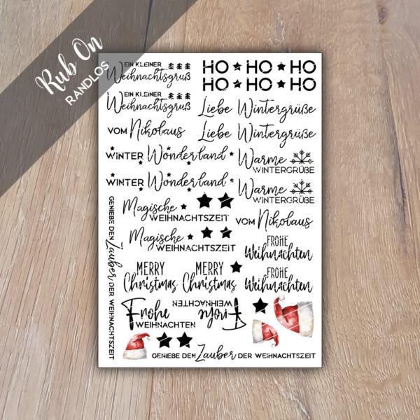 Rub-On Randlos Weihnachtsgrüße 02, DIN A5, Rubon, Rub Ons, Rubbelsticker, für Glas, Holz, Raysin u.v.m.