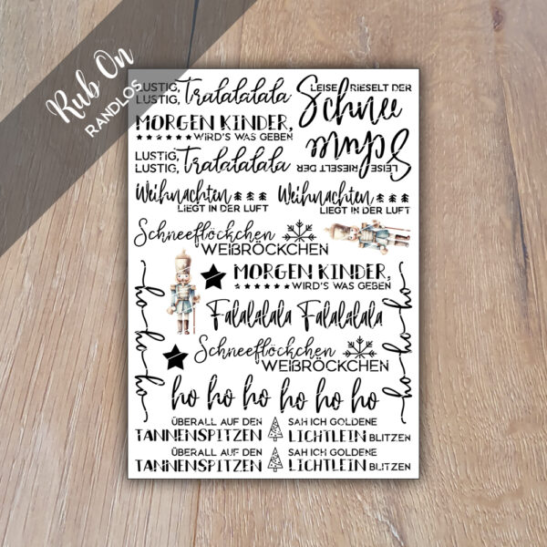 Rub-On Randlos Weihnachts Texte 01, DIN A5, Rubon, Rub Ons, Rubbelsticker, für Glas, Holz, Raysin u.v.m.