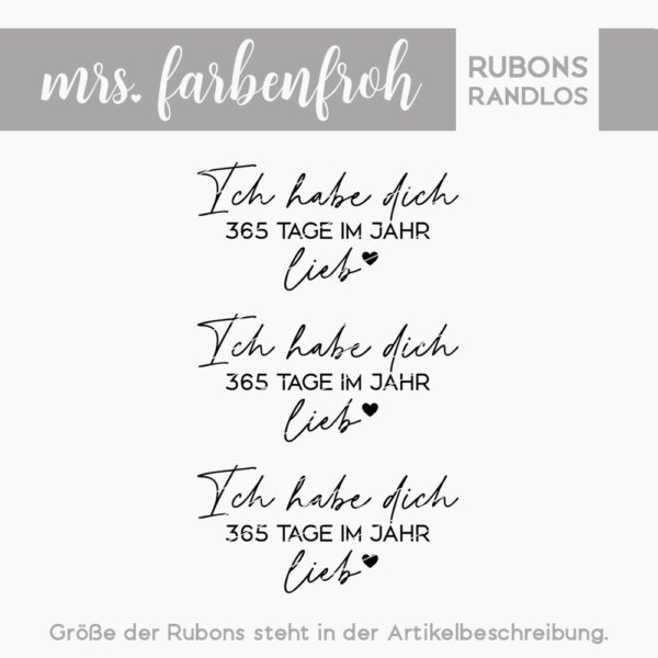 Rub-On Sticker Ich habe dich 365 Tage im Jahr lieb 01, Rubon, Randlos, Rub Ons, Rubbelsticker, für Glas, Holz, Raysin u.v.m.