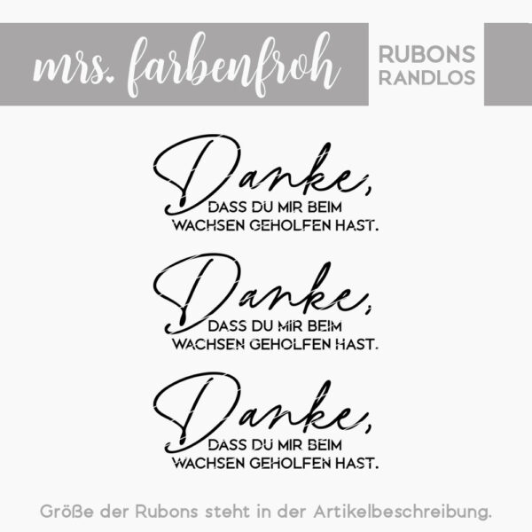 Rub-On Sticker Danke, dass du mir beim Wachsen geholfen hast 01, Rubon, Randlos, Rub Ons, Rubbelsticker, für Glas, Holz, Raysin u.v.m.