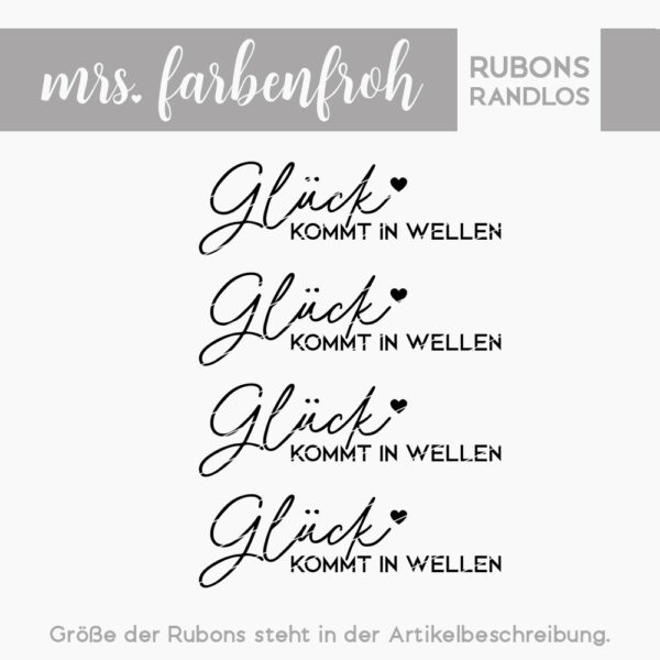 Rub-On Sticker Glück kommt in Wellen 02, Rubon, Randlos, Rub Ons, Rubbelsticker, für Glas, Holz, Raysin u.v.m.