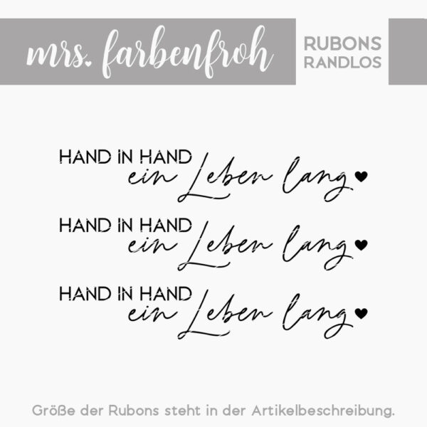 Rub-On Sticker Hand in Hand ein Leben lang 02, Rubon, Randlos, Rub Ons, Rubbelsticker, für Glas, Holz, Raysin u.v.m.
