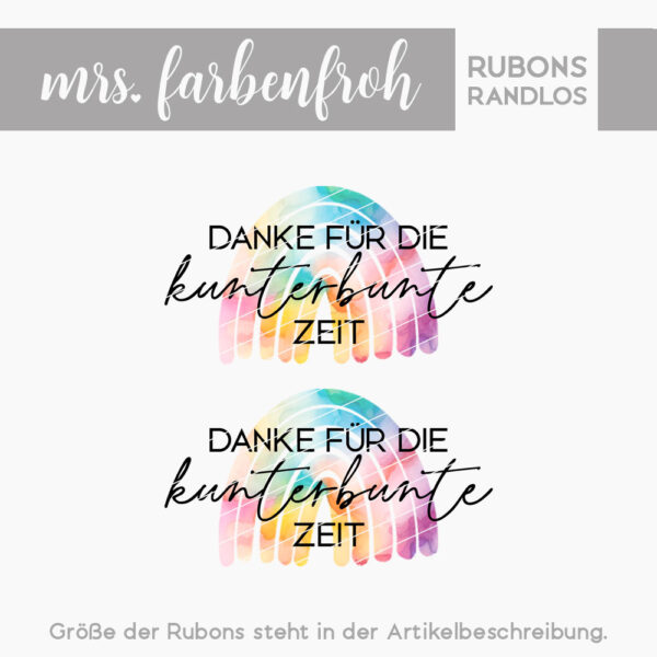 Rub-On Sticker Danke für die kunterbunte Zeit 01, Rubon, Randlos, Rub Ons, Rubbelsticker, für Glas, Holz, Raysin u.v.m.