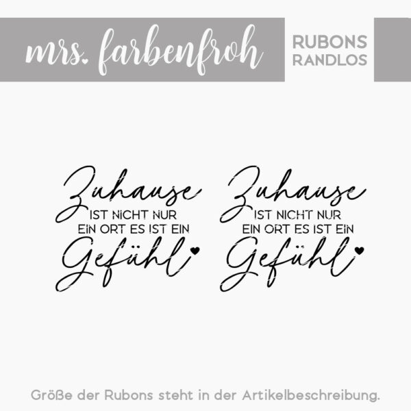 Rub-On Sticker Zuhause ist ein Gefühl 01, Rubon, Randlos, Rub Ons, Rubbelsticker, für Glas, Holz, Raysin u.v.m.