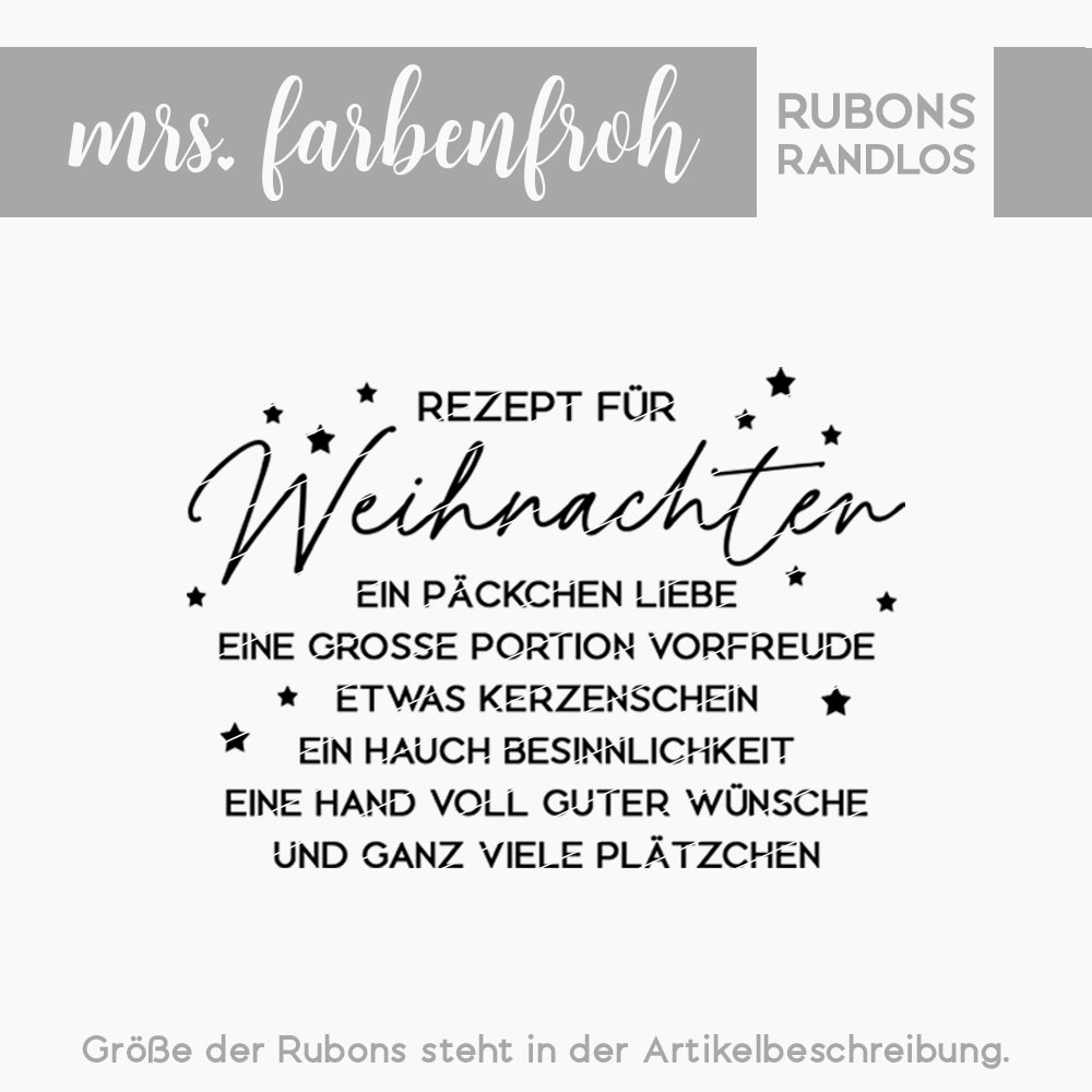 Rub-On Sticker Rezept für Weihnachten 01, Rubon, Randlos, Rub Ons, Rubbelsticker, für Glas, Holz, Raysin u.v.m.