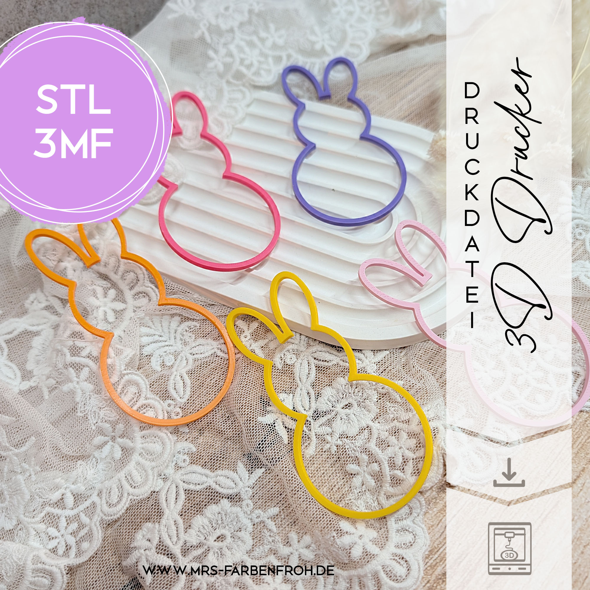 Hase Anhänger 01 – 3D Datei STL 3MF | Deko zum 3D Drucken | Digitale Datei | Deko 3D Druck | Inkl. kleiner Gewerbelizenz