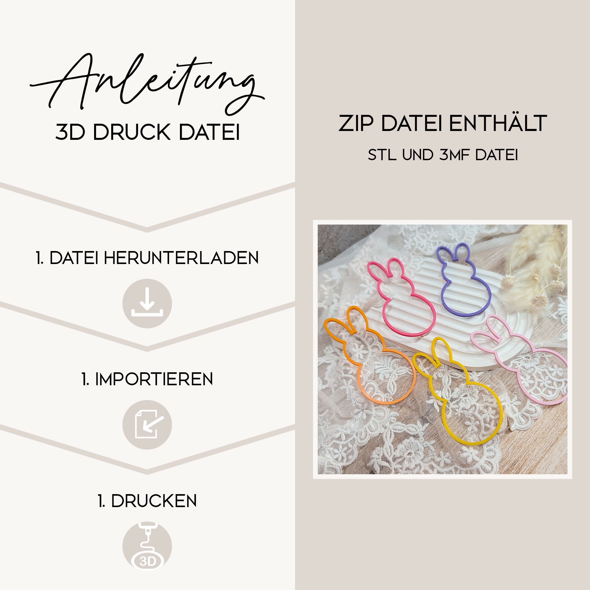 Hase Anhänger 01 – 3D Datei STL 3MF | Deko zum 3D Drucken | Digitale Datei | Deko 3D Druck | Inkl. kleiner Gewerbelizenz – Bild 2