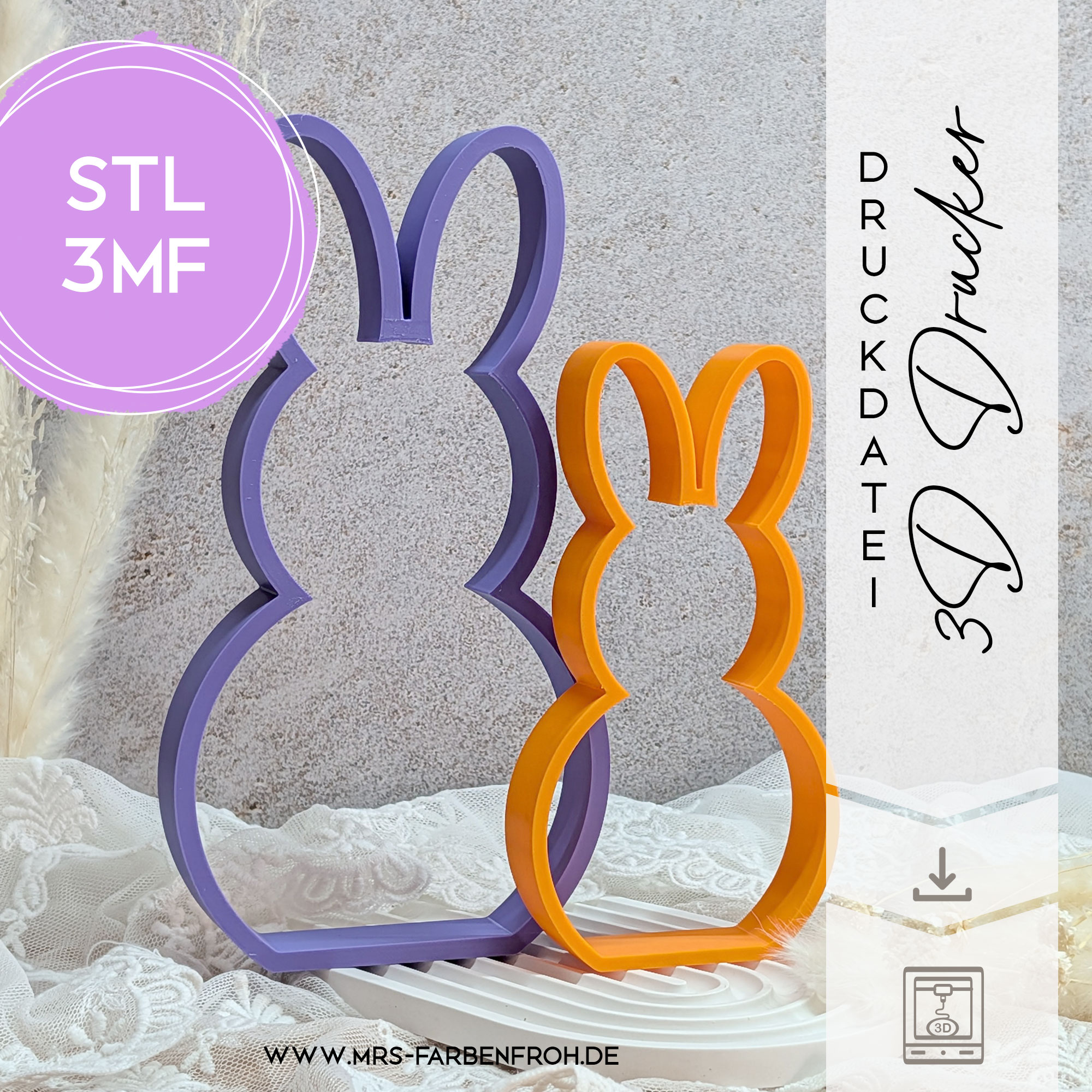 Hase Aufsteller 01 – 3D Datei STL 3MF | Deko zum 3D Drucken | Digitale Datei | Deko 3D Druck | Inkl. kleiner Gewerbelizenz