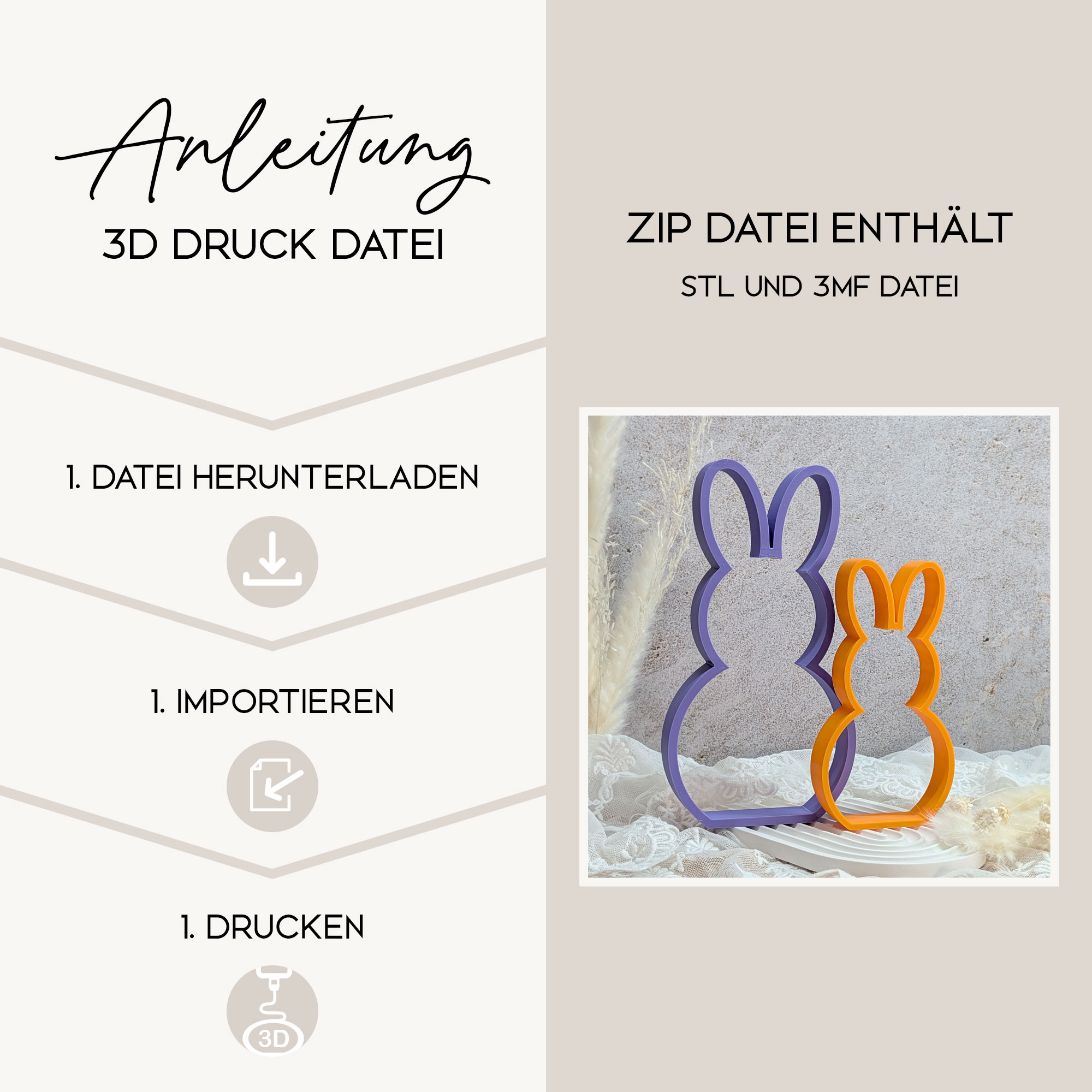 Hase Aufsteller 01 – 3D Datei STL 3MF | Deko zum 3D Drucken | Digitale Datei | Deko 3D Druck | Inkl. kleiner Gewerbelizenz – Bild 2