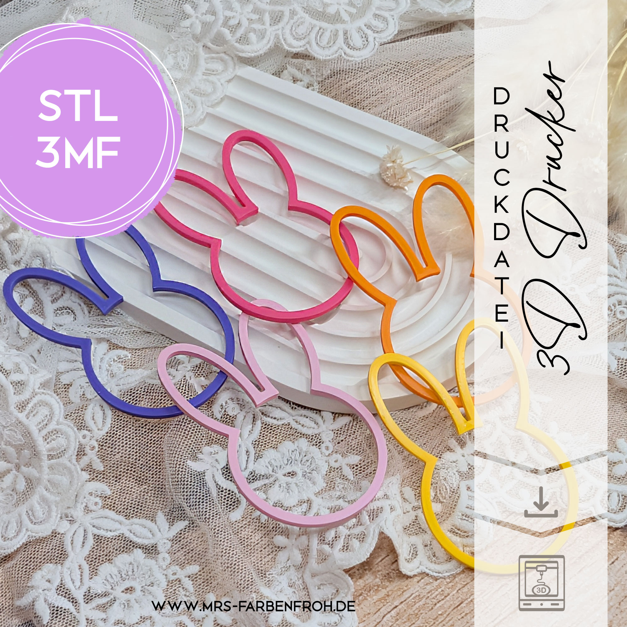 Hasenkopf Anhänger 01 – 3D Datei STL 3MF | Deko zum 3D Drucken | Digitale Datei | Deko 3D Druck | Inkl. kleiner Gewerbelizenz