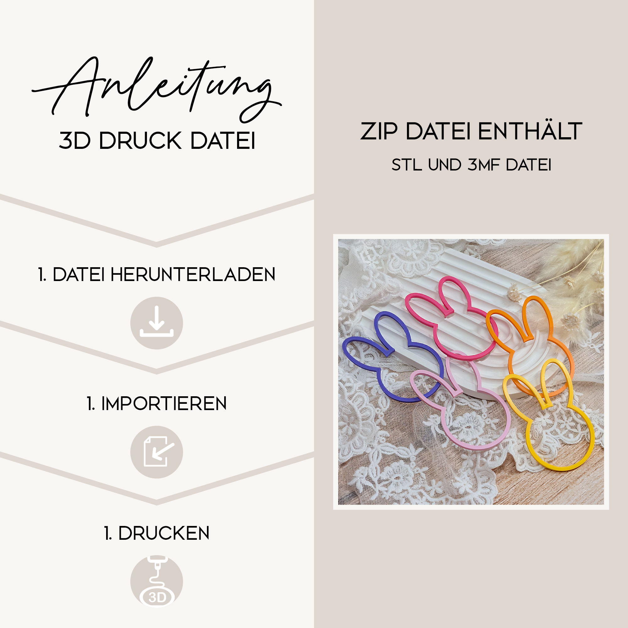 Hasenkopf Anhänger 01 – 3D Datei STL 3MF | Deko zum 3D Drucken | Digitale Datei | Deko 3D Druck | Inkl. kleiner Gewerbelizenz – Bild 2